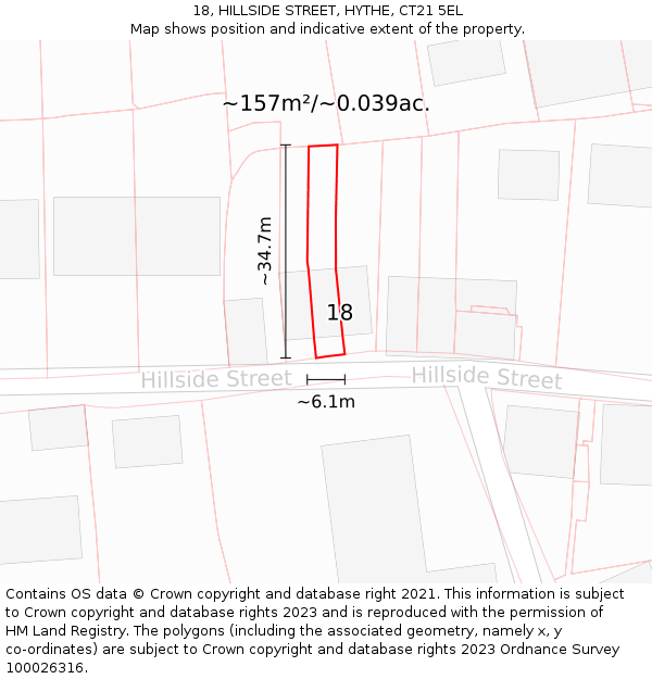 18, HILLSIDE STREET, HYTHE, CT21 5EL: Plot and title map