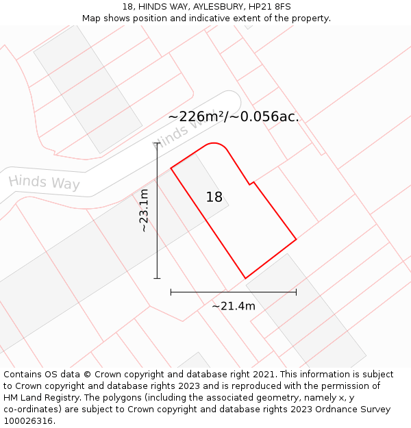 18, HINDS WAY, AYLESBURY, HP21 8FS: Plot and title map