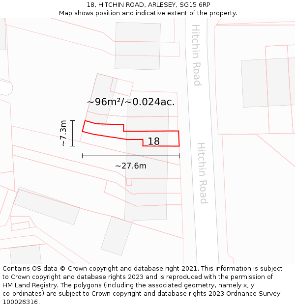 18, HITCHIN ROAD, ARLESEY, SG15 6RP: Plot and title map