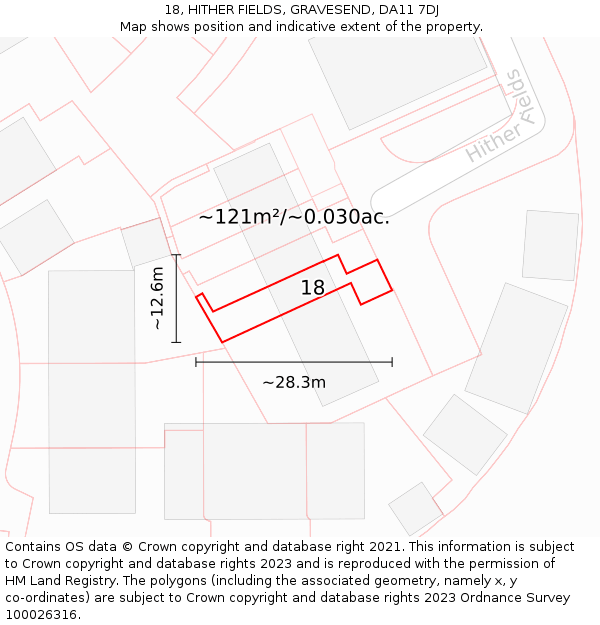 18, HITHER FIELDS, GRAVESEND, DA11 7DJ: Plot and title map