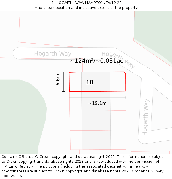 18, HOGARTH WAY, HAMPTON, TW12 2EL: Plot and title map