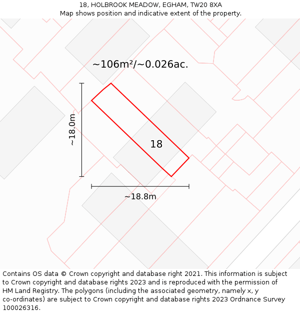 18, HOLBROOK MEADOW, EGHAM, TW20 8XA: Plot and title map