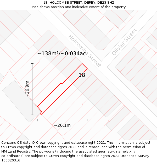 18, HOLCOMBE STREET, DERBY, DE23 8HZ: Plot and title map