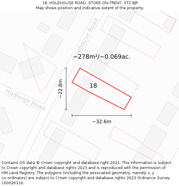 18, HOLEHOUSE ROAD, STOKE-ON-TRENT, ST2 8JR: Plot and title map
