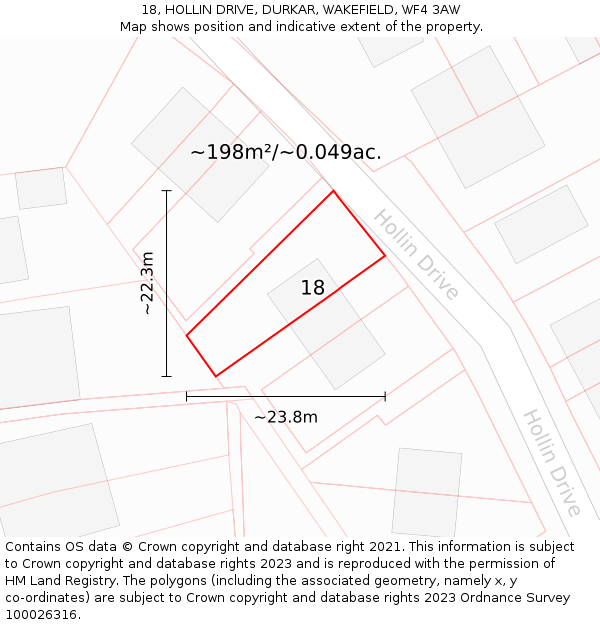 18, HOLLIN DRIVE, DURKAR, WAKEFIELD, WF4 3AW: Plot and title map