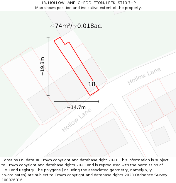 18, HOLLOW LANE, CHEDDLETON, LEEK, ST13 7HP: Plot and title map