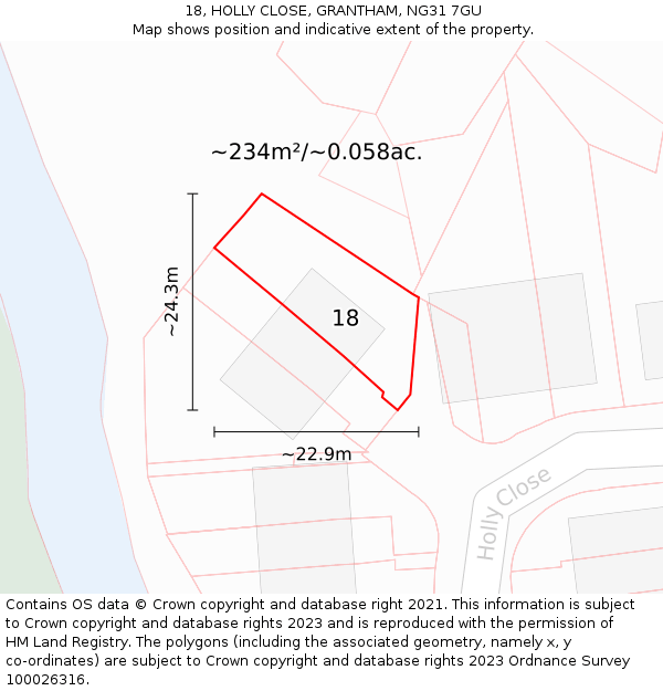 18, HOLLY CLOSE, GRANTHAM, NG31 7GU: Plot and title map