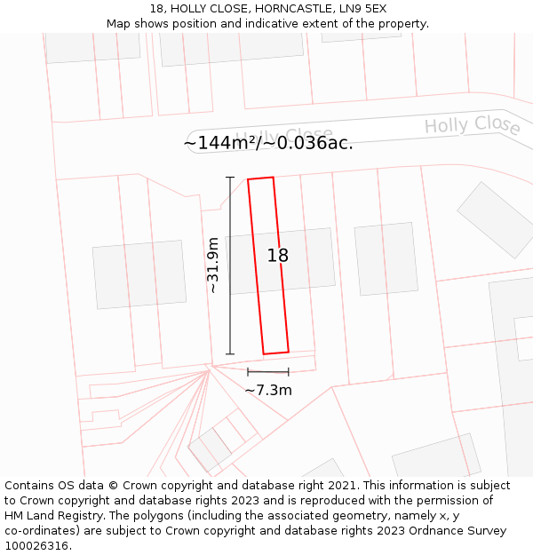 18, HOLLY CLOSE, HORNCASTLE, LN9 5EX: Plot and title map