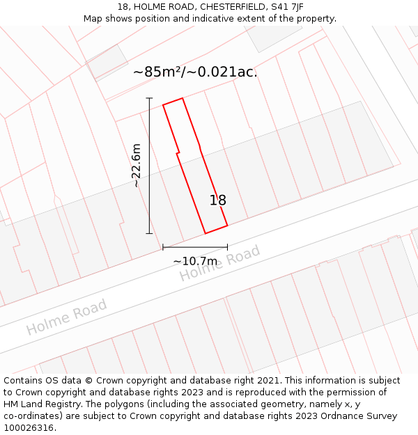 18, HOLME ROAD, CHESTERFIELD, S41 7JF: Plot and title map