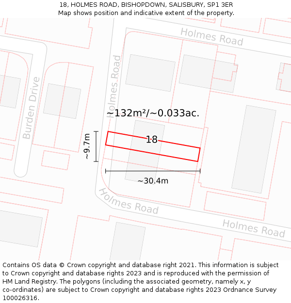 18, HOLMES ROAD, BISHOPDOWN, SALISBURY, SP1 3ER: Plot and title map