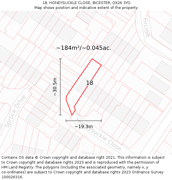 18, HONEYSUCKLE CLOSE, BICESTER, OX26 3YD: Plot and title map