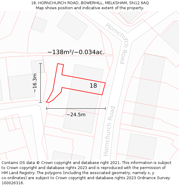 18, HORNCHURCH ROAD, BOWERHILL, MELKSHAM, SN12 6AQ: Plot and title map