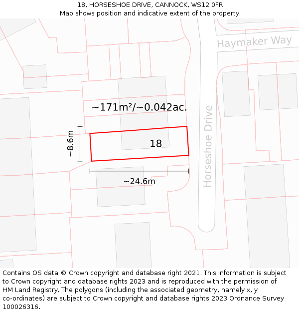 18, HORSESHOE DRIVE, CANNOCK, WS12 0FR: Plot and title map