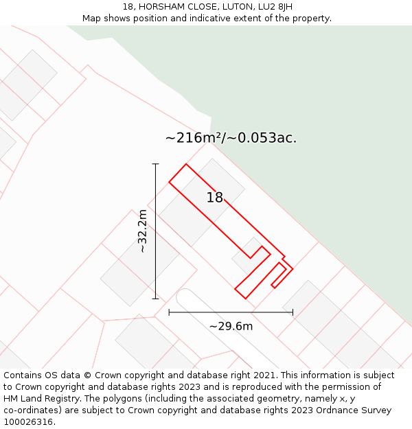 18, HORSHAM CLOSE, LUTON, LU2 8JH: Plot and title map