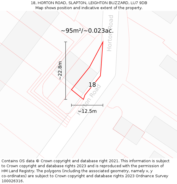 18, HORTON ROAD, SLAPTON, LEIGHTON BUZZARD, LU7 9DB: Plot and title map