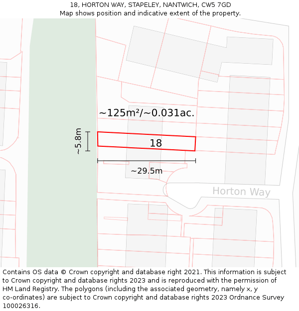 18, HORTON WAY, STAPELEY, NANTWICH, CW5 7GD: Plot and title map