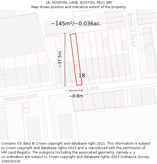 18, HOSPITAL LANE, BOSTON, PE21 9BY: Plot and title map