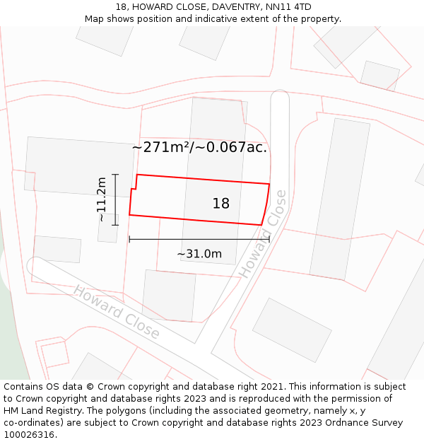 18, HOWARD CLOSE, DAVENTRY, NN11 4TD: Plot and title map