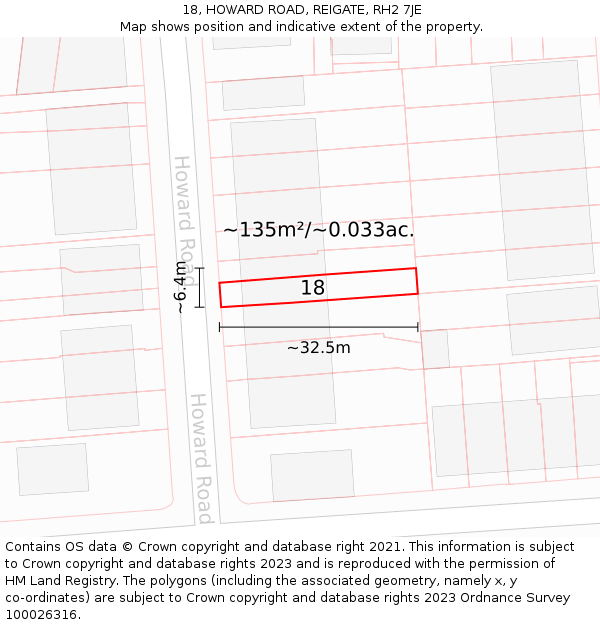 18, HOWARD ROAD, REIGATE, RH2 7JE: Plot and title map