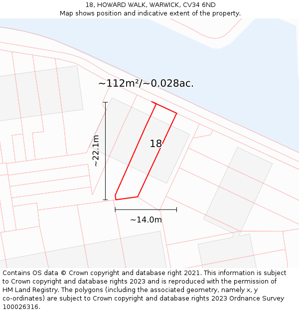 18, HOWARD WALK, WARWICK, CV34 6ND: Plot and title map