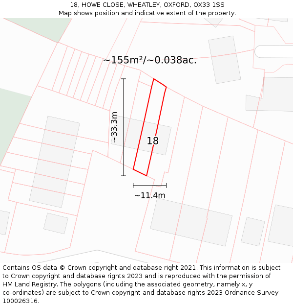 18, HOWE CLOSE, WHEATLEY, OXFORD, OX33 1SS: Plot and title map