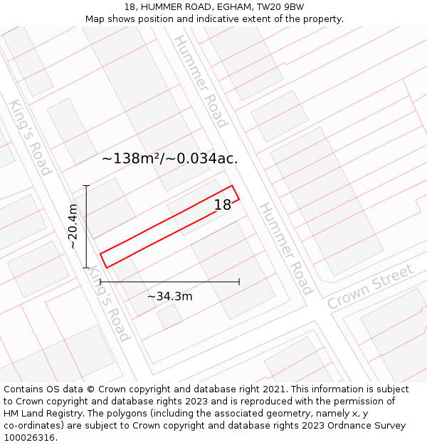 18, HUMMER ROAD, EGHAM, TW20 9BW: Plot and title map