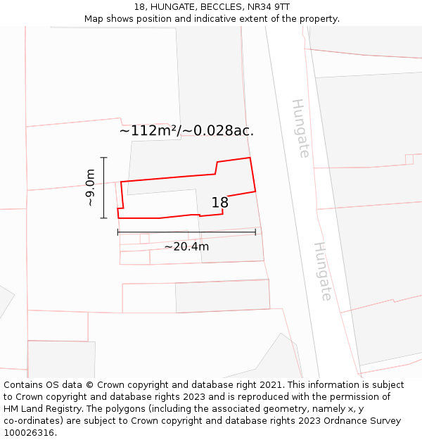 18, HUNGATE, BECCLES, NR34 9TT: Plot and title map