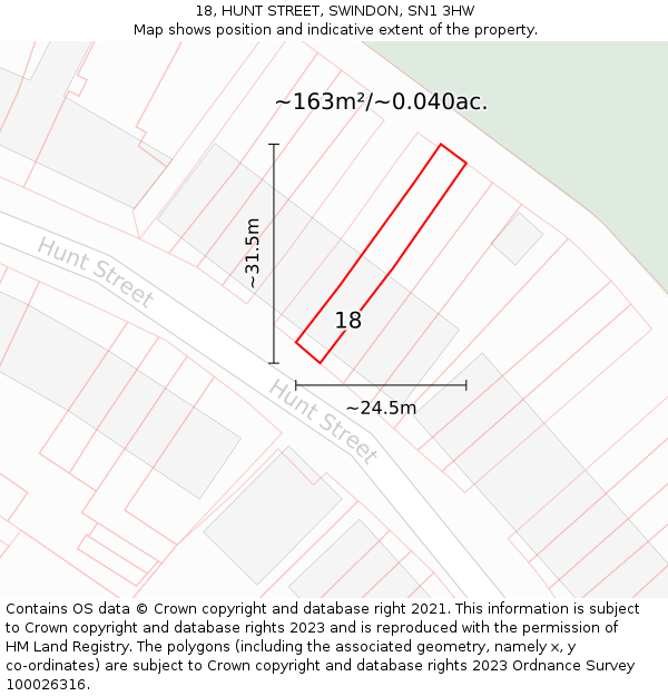 18, HUNT STREET, SWINDON, SN1 3HW: Plot and title map