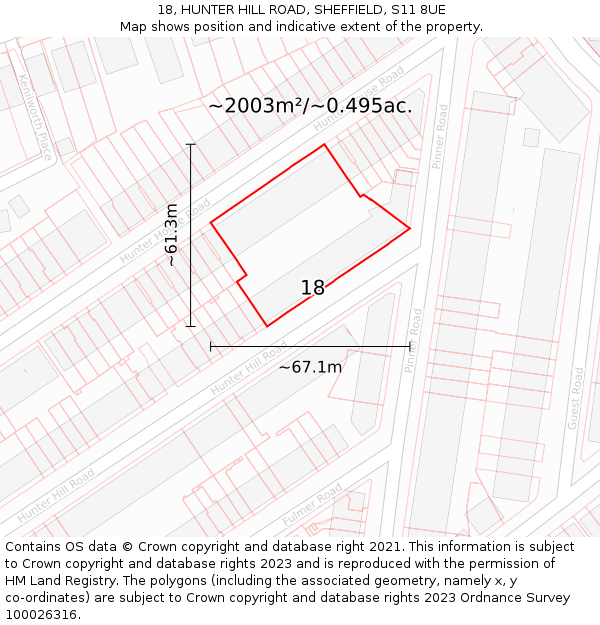 18, HUNTER HILL ROAD, SHEFFIELD, S11 8UE: Plot and title map