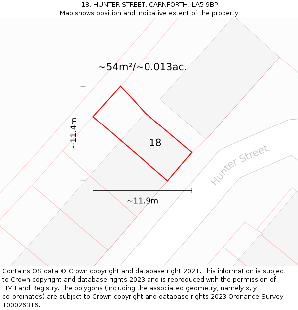 18, HUNTER STREET, CARNFORTH, LA5 9BP: Plot and title map