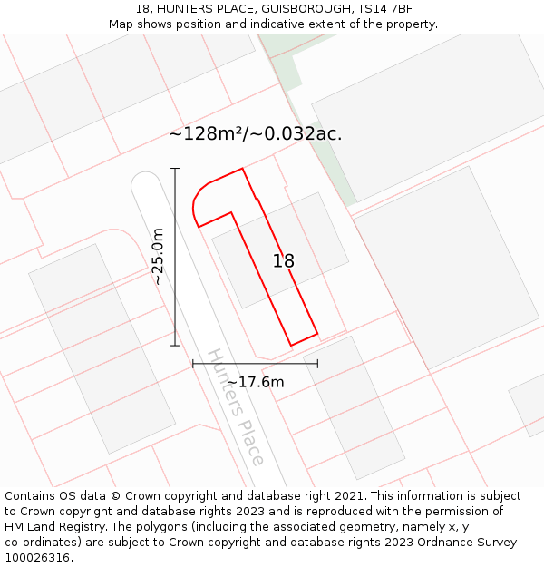 18, HUNTERS PLACE, GUISBOROUGH, TS14 7BF: Plot and title map