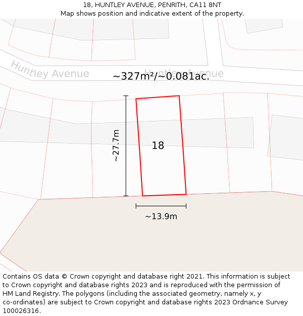 18, HUNTLEY AVENUE, PENRITH, CA11 8NT: Plot and title map
