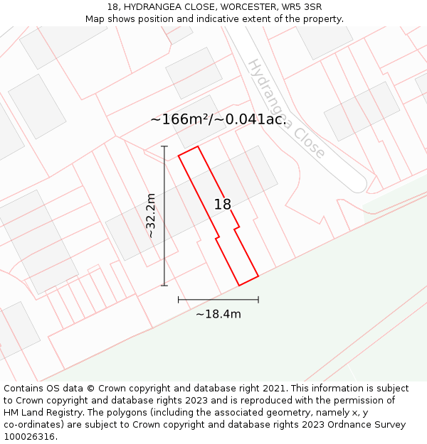 18, HYDRANGEA CLOSE, WORCESTER, WR5 3SR: Plot and title map