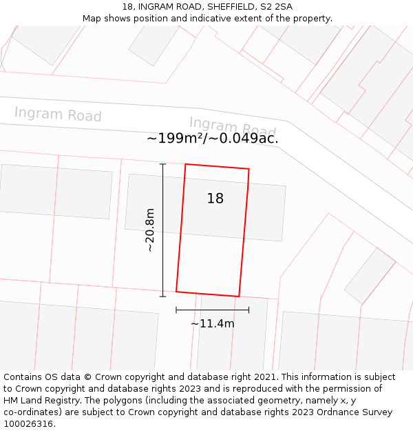 18, INGRAM ROAD, SHEFFIELD, S2 2SA: Plot and title map
