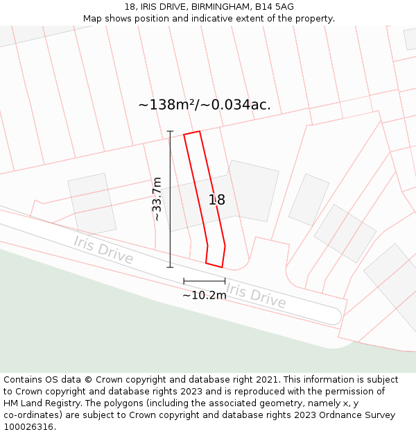 18, IRIS DRIVE, BIRMINGHAM, B14 5AG: Plot and title map