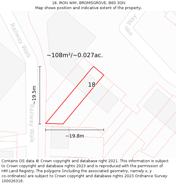 18, IRON WAY, BROMSGROVE, B60 3GN: Plot and title map