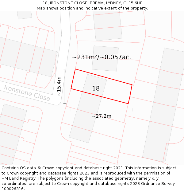 18, IRONSTONE CLOSE, BREAM, LYDNEY, GL15 6HF: Plot and title map