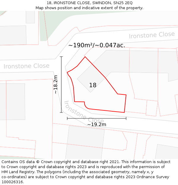 18, IRONSTONE CLOSE, SWINDON, SN25 2EQ: Plot and title map