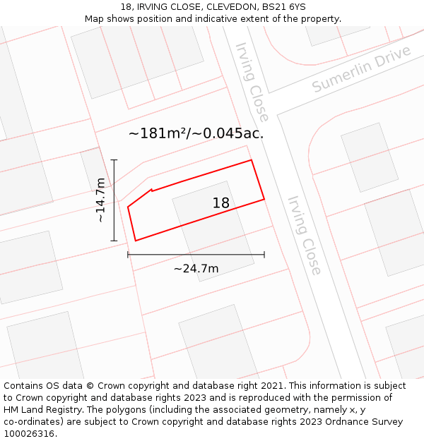 18, IRVING CLOSE, CLEVEDON, BS21 6YS: Plot and title map