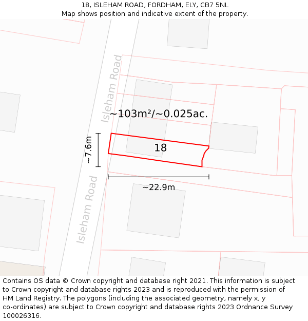 18, ISLEHAM ROAD, FORDHAM, ELY, CB7 5NL: Plot and title map