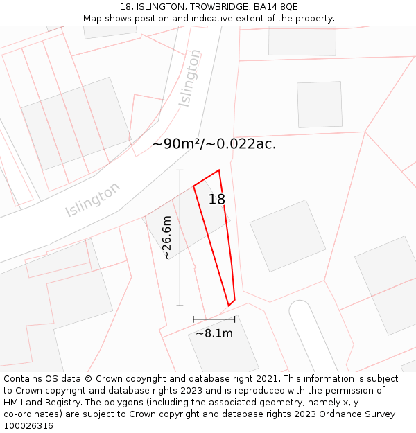 18, ISLINGTON, TROWBRIDGE, BA14 8QE: Plot and title map