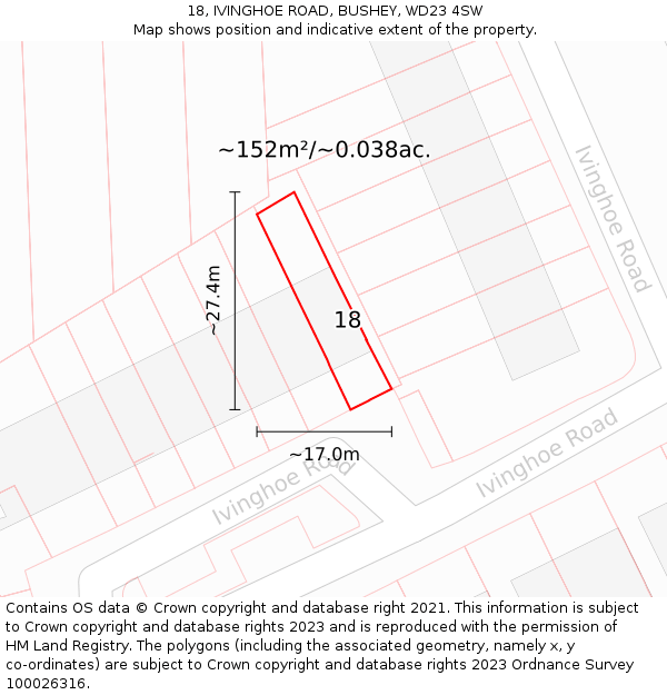 18, IVINGHOE ROAD, BUSHEY, WD23 4SW: Plot and title map