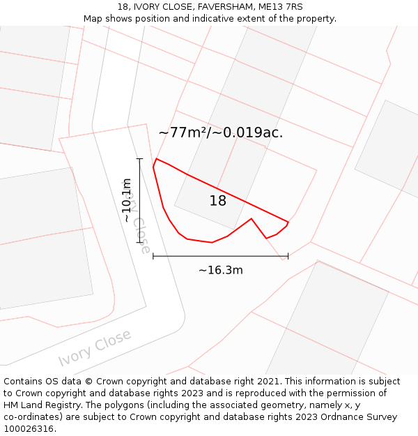 18, IVORY CLOSE, FAVERSHAM, ME13 7RS: Plot and title map