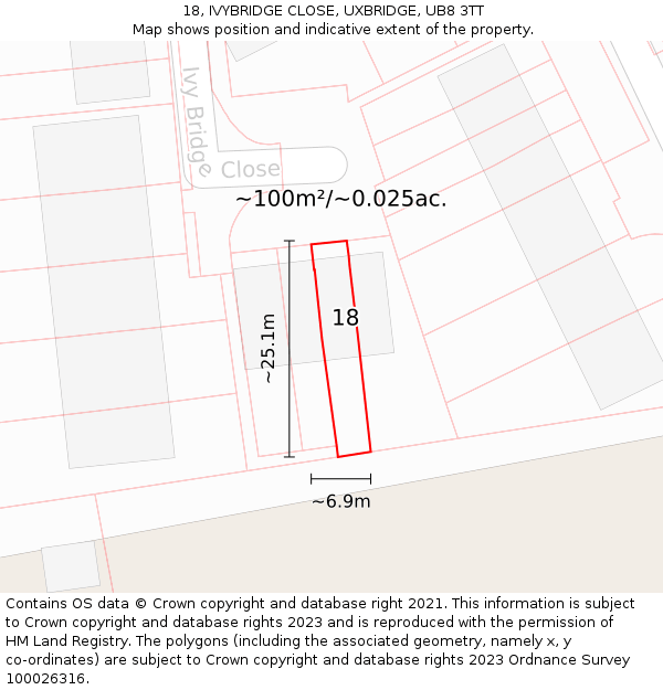 18, IVYBRIDGE CLOSE, UXBRIDGE, UB8 3TT: Plot and title map