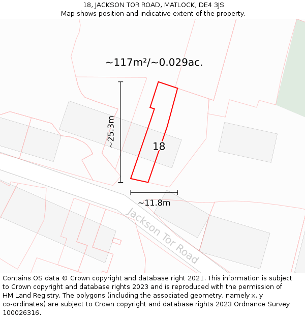 18, JACKSON TOR ROAD, MATLOCK, DE4 3JS: Plot and title map
