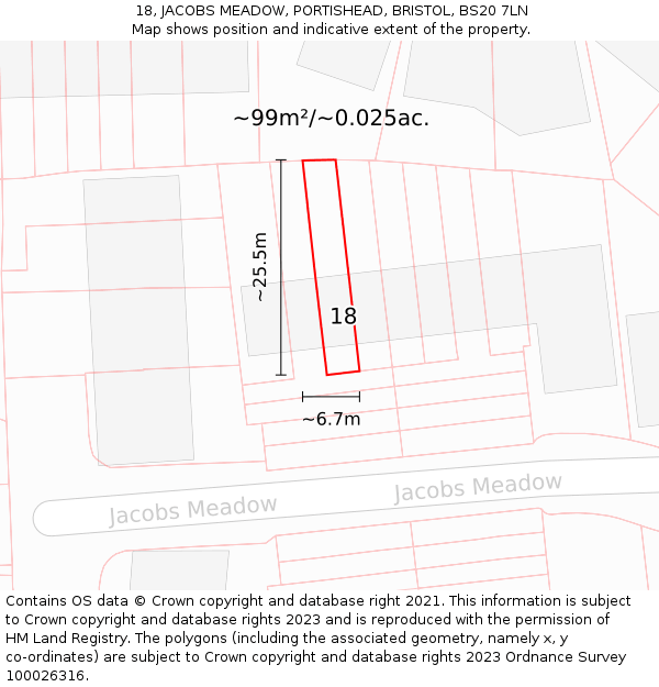 18, JACOBS MEADOW, PORTISHEAD, BRISTOL, BS20 7LN: Plot and title map