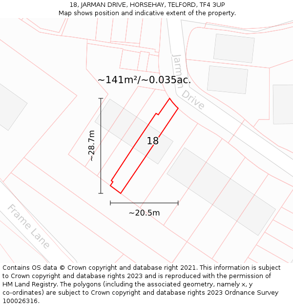 18, JARMAN DRIVE, HORSEHAY, TELFORD, TF4 3UP: Plot and title map