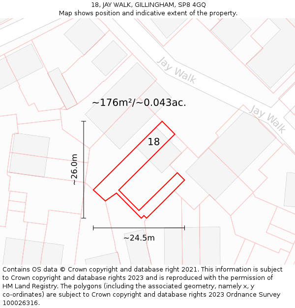 18, JAY WALK, GILLINGHAM, SP8 4GQ: Plot and title map