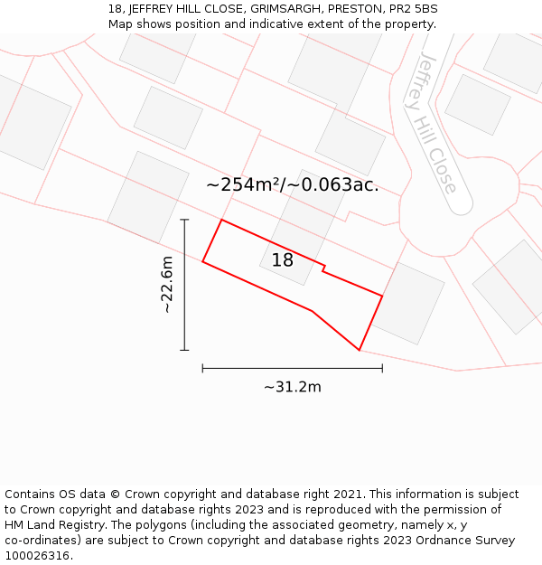 18, JEFFREY HILL CLOSE, GRIMSARGH, PRESTON, PR2 5BS: Plot and title map