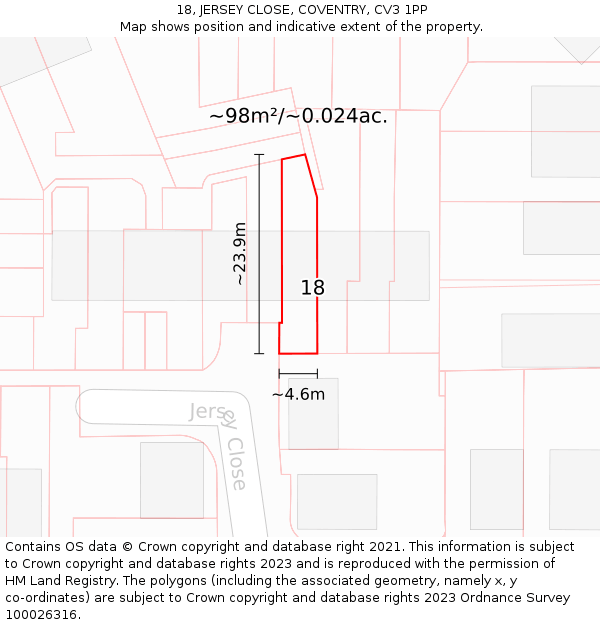 18, JERSEY CLOSE, COVENTRY, CV3 1PP: Plot and title map